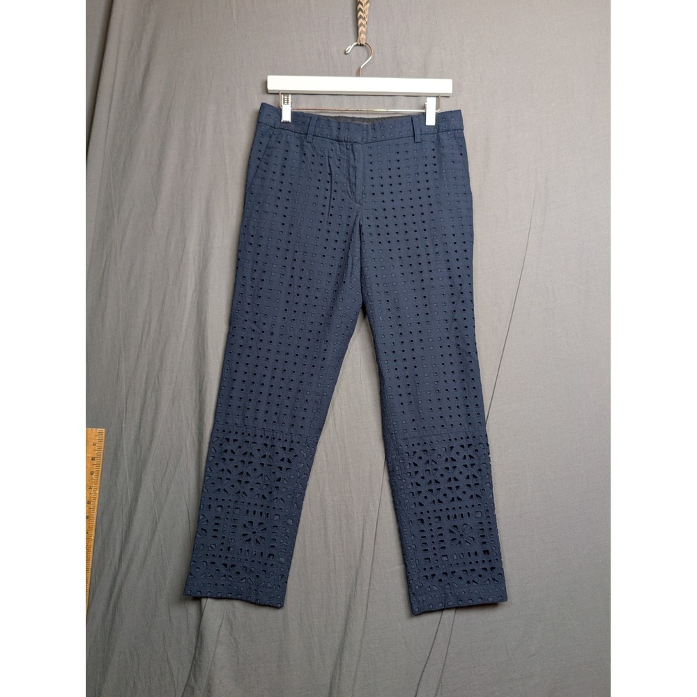 Ann Taylor Navy Blue Eyelet Ankle Pants Cotton Straight Leg Size 2
